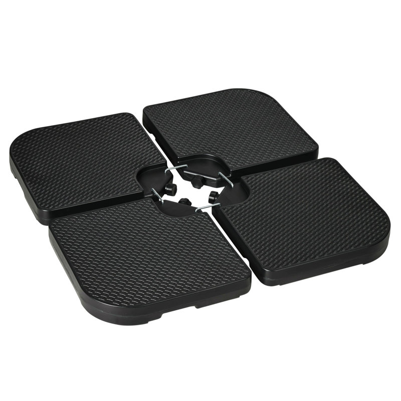 La base de parasol Hdpe en matériau de sable pèse jusqu'à 175 lb. Pour toute base de parasol décalée | 4 pièces, rempli d'eau ou de sable, toutes saisons, noir (carré)