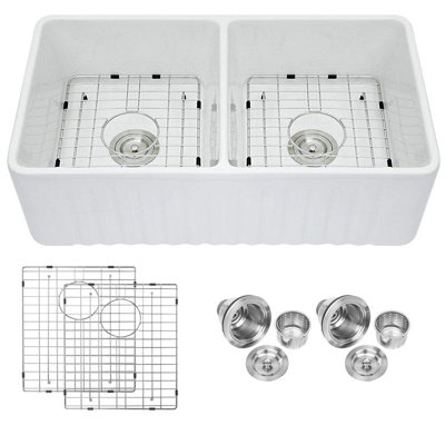 Aida 33'' L Double Bowl Fireclay Kitchen Sink