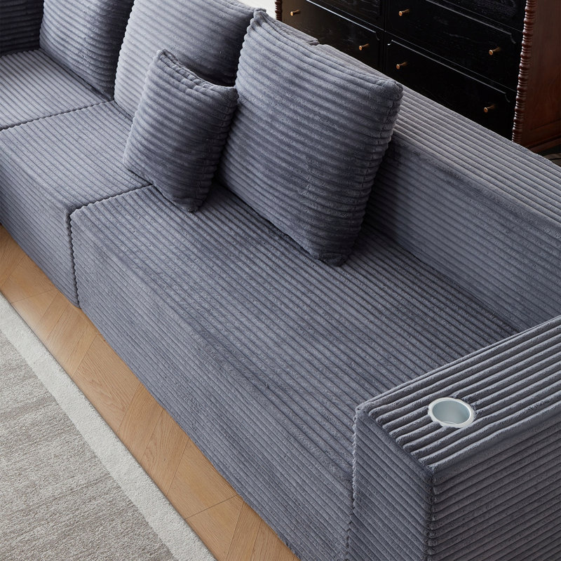 Canapé modulaire, canapé rembourré avec porte-gobelets pour l'intérieur, Gris