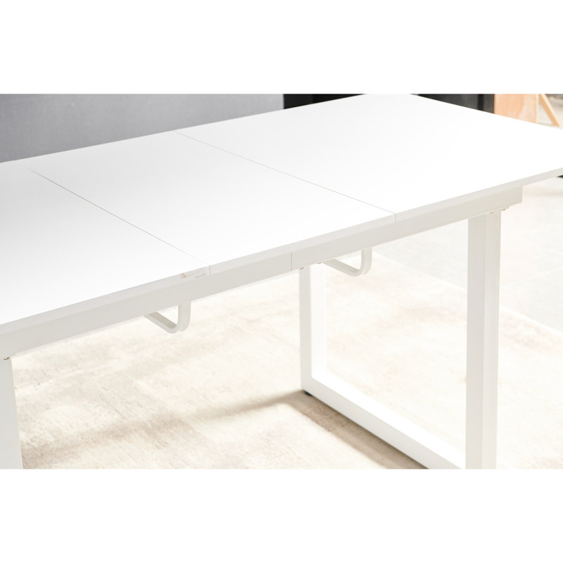 Square Metal Legged Kitchen Table In Antique White For Practicality, Top, 69.86" W X 31.5" D 29.5" H, Extendable Function Modern Dining With Shape And Legs, Home Decor