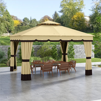 Abri de jardin en tissu de polyester beige et métal, 10 x 12 pi, avec cadre en métal beige neutre