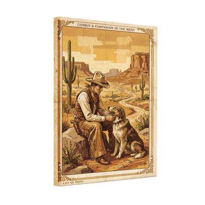Fashion Cowboy and Dog In Desert Landscape