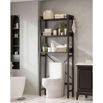 3-Tier Over The Toilet Storage Rack Freestanding With 4 Hooks Black