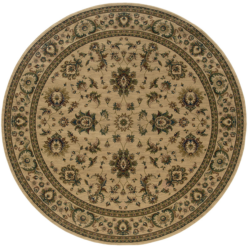 Tapis oriental ivoire / vert Shelburne, Rond 8 pi