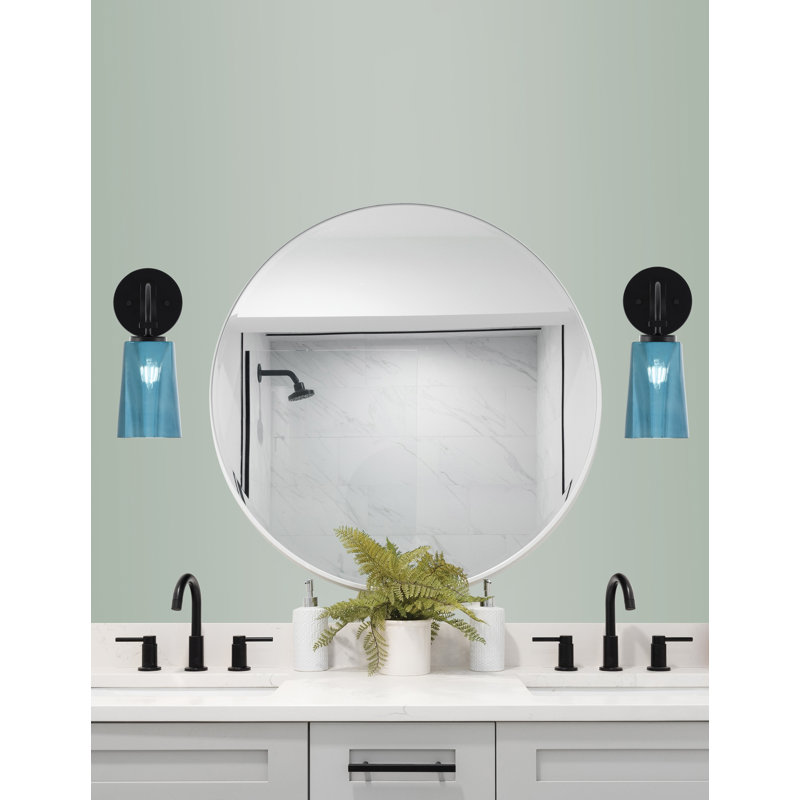 Applique murale Waldes, fini noir mat, 11,4 cm (L) x 16,5 cm (H), verre dégradé bleu