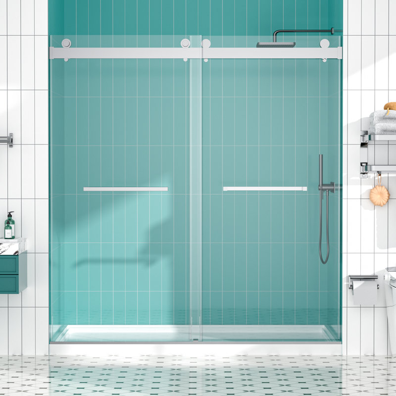 68"-72"W x 76"H Frameless Double Sliding Soft-Close Shower Door with 3/8" SGCC Tempered Glass,304 Stainless Steel Hardware