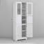 Armoire de salle de bain autoportante avec portes en verre / à persiennes, armoire de rangement haute avec tablette réglable, blanc