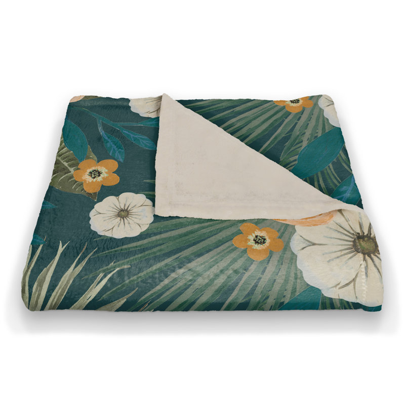 Teal Tropical Floral 50x60 Coral Fleece Blanket