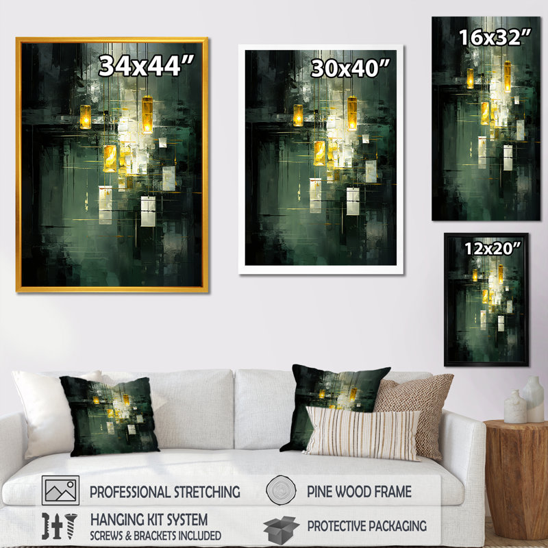 «Sudden Serenity Abstract Retro Emerald And Gold», reproduction d'art sur toile, H 40 po x l 30 po x P 1,5 po