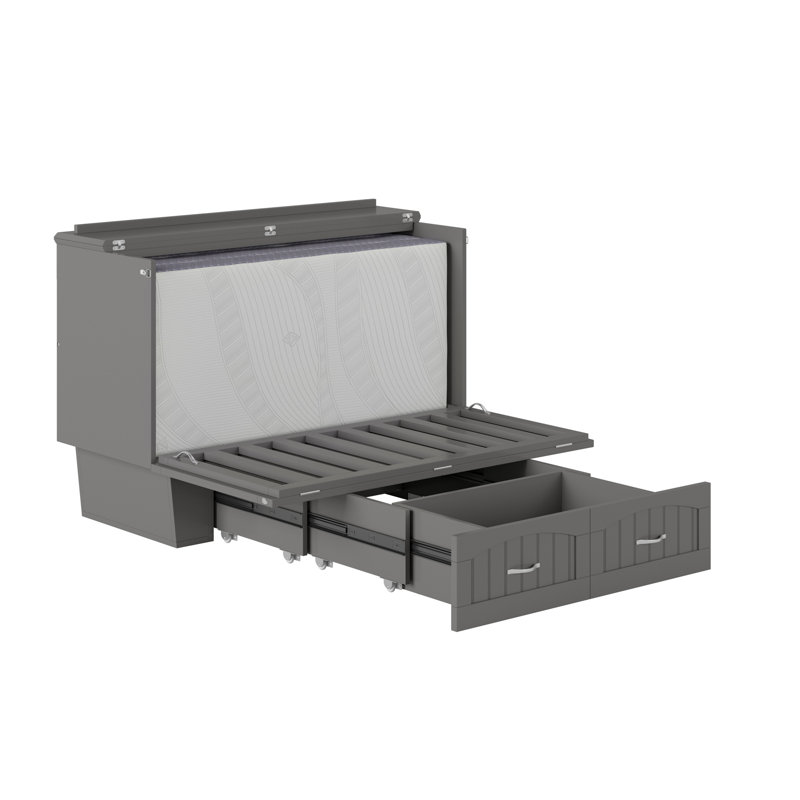 Kindig Murphy Bed Chest with 6" Mattress, Storage and Built-in Charger, Gray, Full