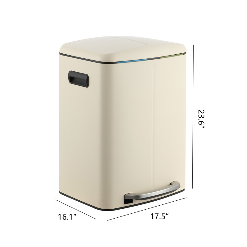 Step On Multi-Compartment Trash/Recycling Bins - 10.6 Gallons, Limestone Beige