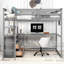 Lit mezzanine double gris avec système de bureau et d'étagère - Tablettes à deux tiroirs en bois de pin, splendeur pour une chambre luxueuse