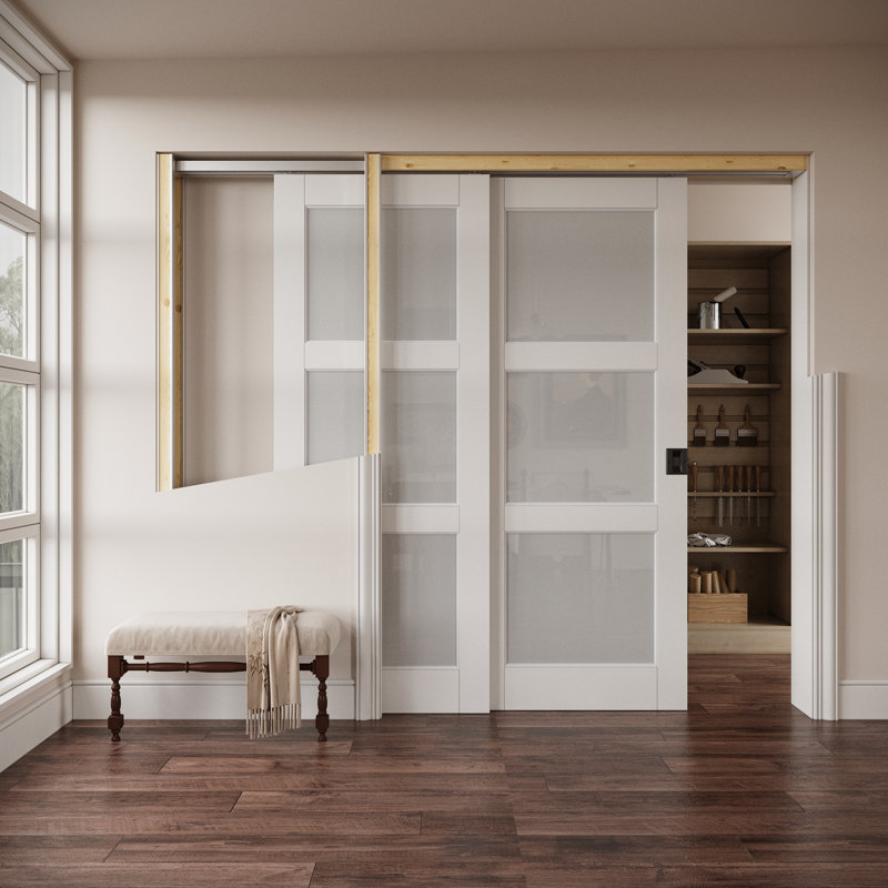 Porte coulissante en verre givré blanc,  56 po x 80 po