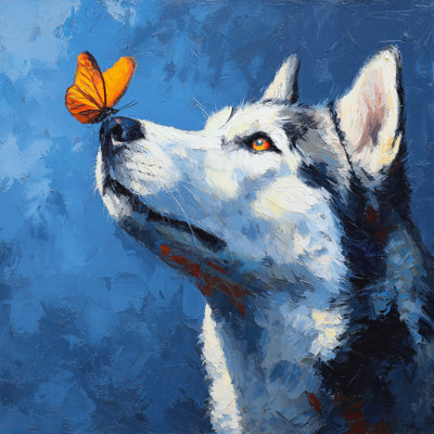 Husky and Butterfly Wrapped Canvas Wall Art