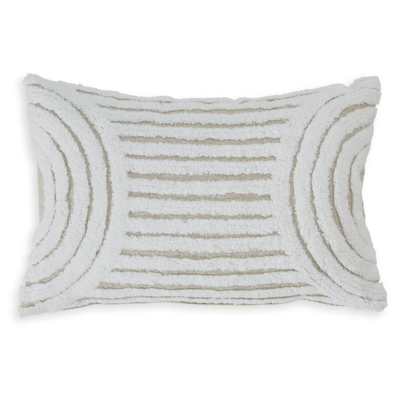 Farissen Rectangular White and Tan Tufted Pillow