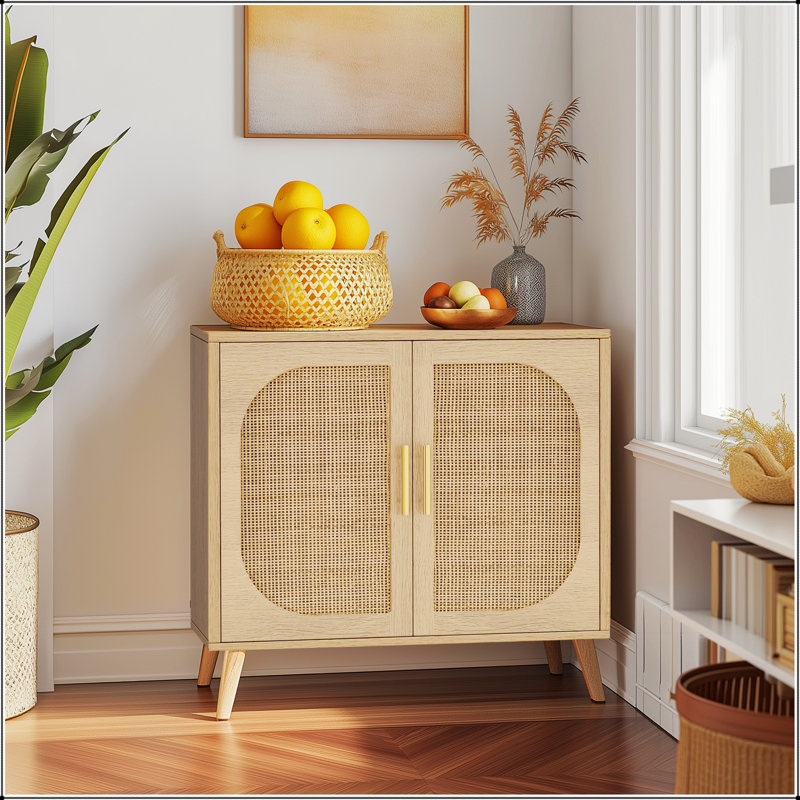 Natural Color Buffet Cabinet With Spacious Storage And Solid Wood Feet,  For Modern And Rustic Kitchens, Natural