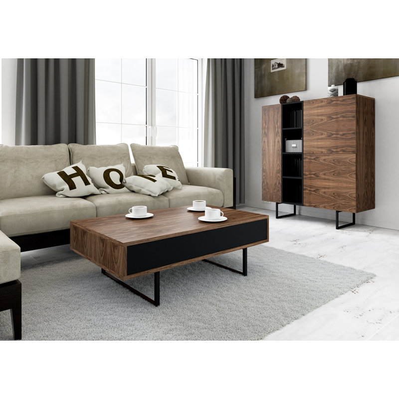 Largo Sled Coffee Table with Storage, Walnut/Black