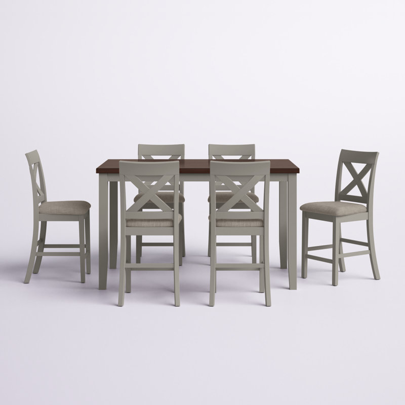 Ketron 6-Piece Counter Height Dining Set w/ Upholstered Seats, Light Gray