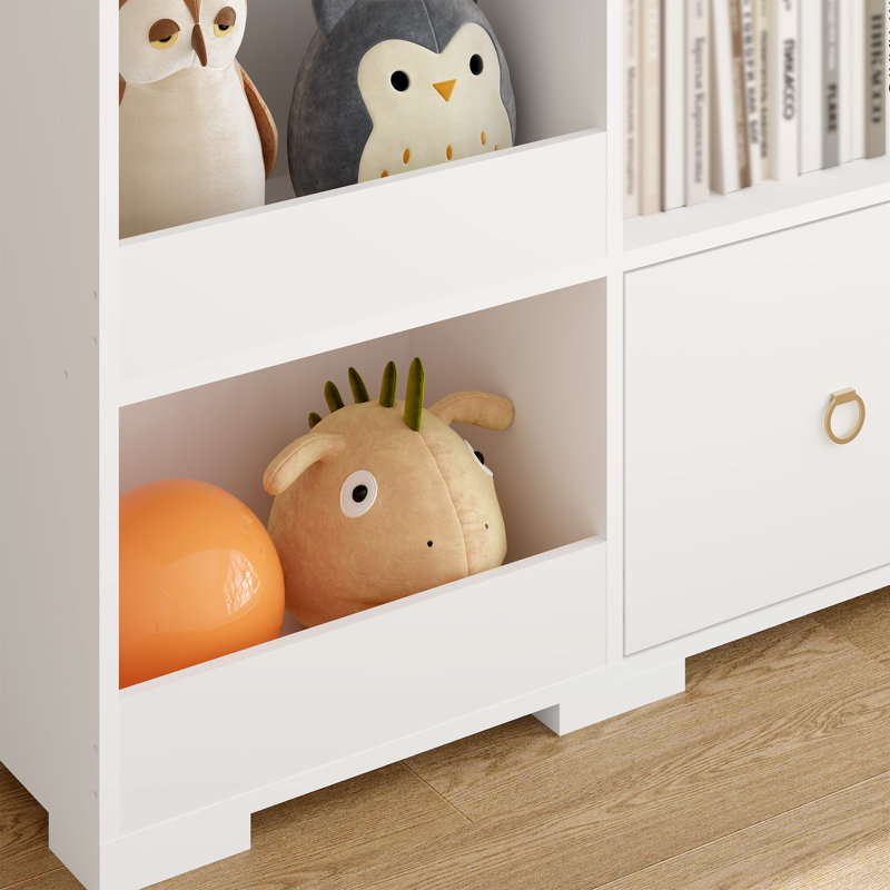 Aaronda 70.7" W x 51.1" H Bookcase 4 Tier 9 Cube Bookshelf with Drawers Horizontal Toy Storage Organizer, White