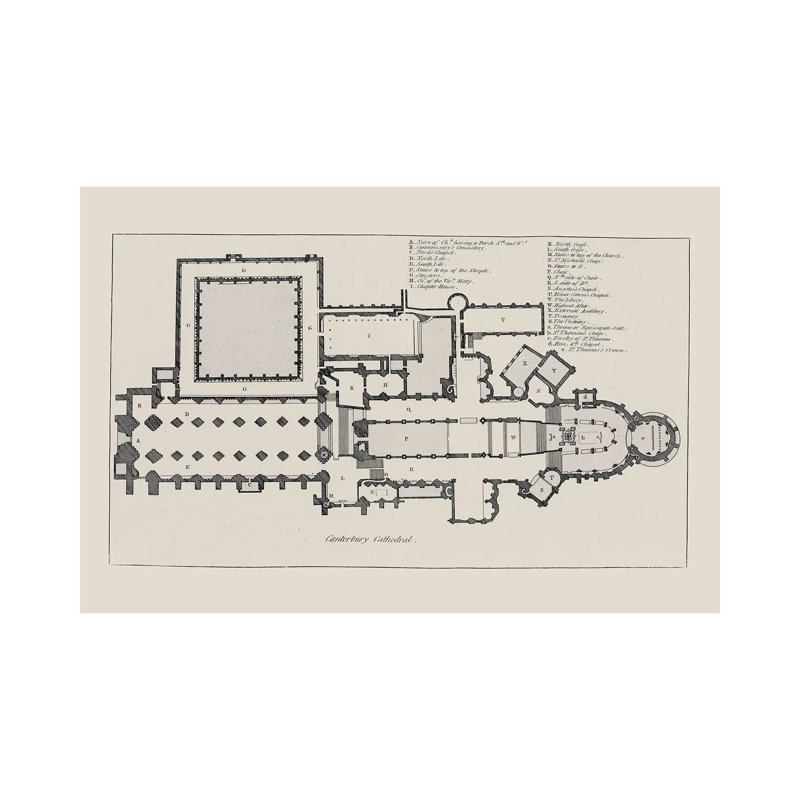 Canterbury Cathedral Floorplan 1 Piece Wrapped Canvas Wall Art, 20.32 cm H x 30.48 cm W