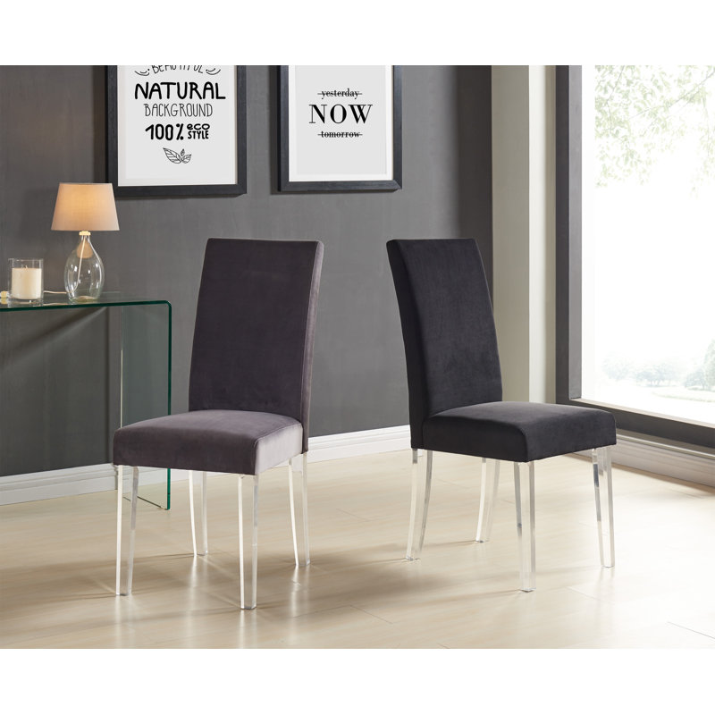 Chalee Modern and Contemporary Armless Dining Chair in Velvet with Acrylic Legs, Black