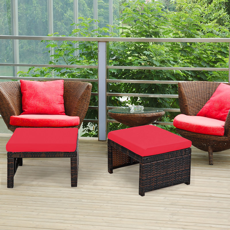 Repose-pieds d'extérieur en rotin avec coussin Trulli, Rouge