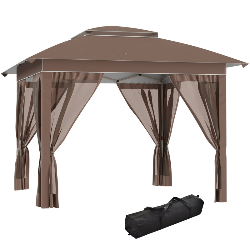 Outsunny 12' x 12' Pop Up Canopy Tent with Netting and Carry Bag, Brown