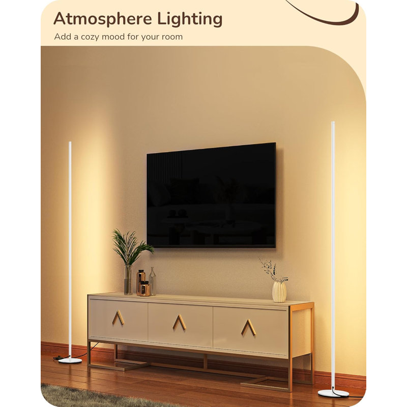 Lampe sur pied d'angle à DEL Minimalist avec télécommande, lumière d'ambiance à intensité variable, température de couleur réglable, lampe sur pied moderne pour le salon et la chambre à coucher