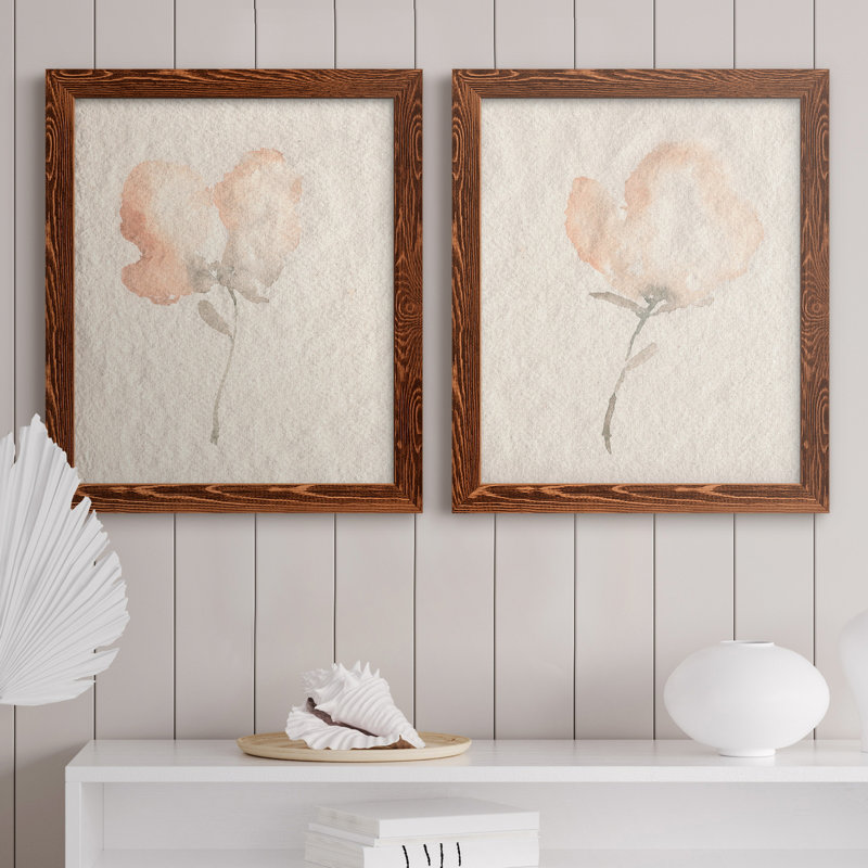 Fleur Petite I - Ensemble de 2 peintures sur toiles encadrées, Brun, H 20 po x l 34 po x P 1,5 po