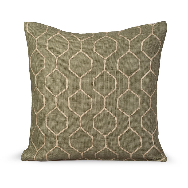 Pyramid Embroidered Feather Reversible Throw Pillow, Sage Green