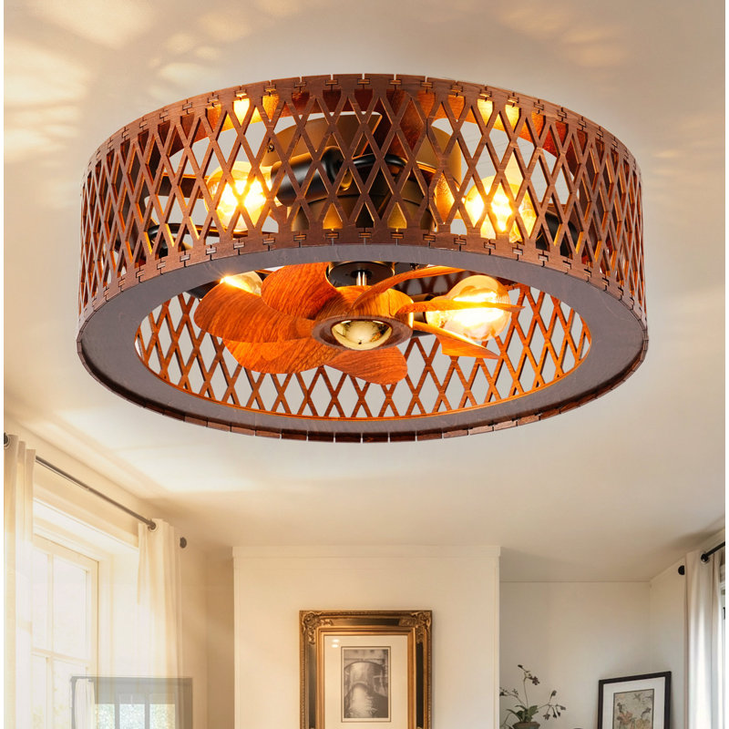 Ventilateur de plafond encastré en cage 20 po avec lumière, fandelier réversible à 6 vitesses avec télécommande Farmhouse, noyer foncé