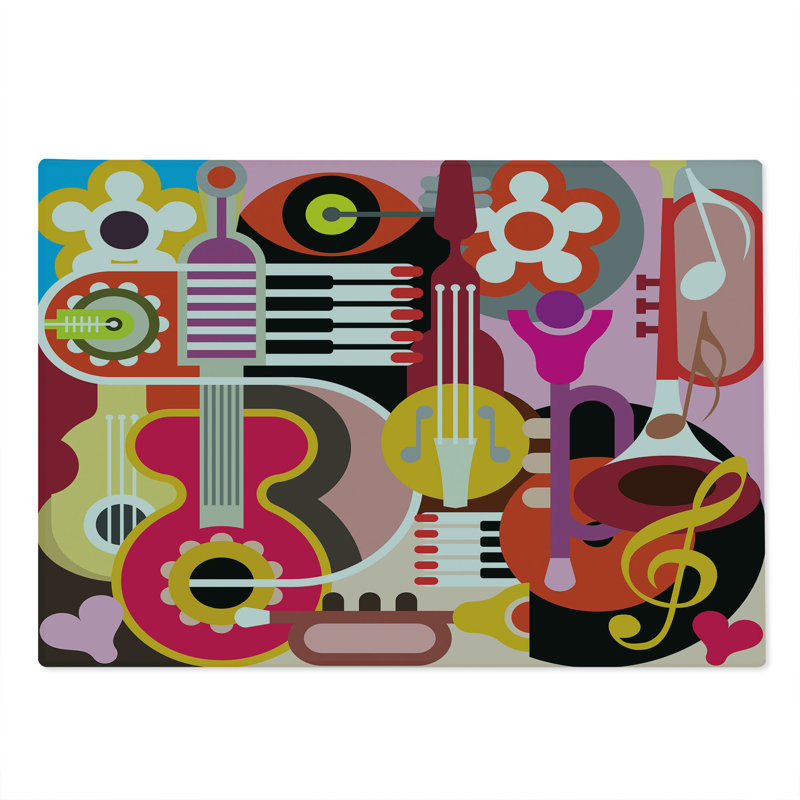 Ambesonne Music Cutting Board Large Colorful Abstract Instruments Multicolor