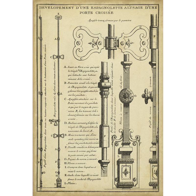 Antique Decorative Locks I by J.F. Blondel - Graphic Art, 91 cm H x 61 cm W, Black Floater Framed