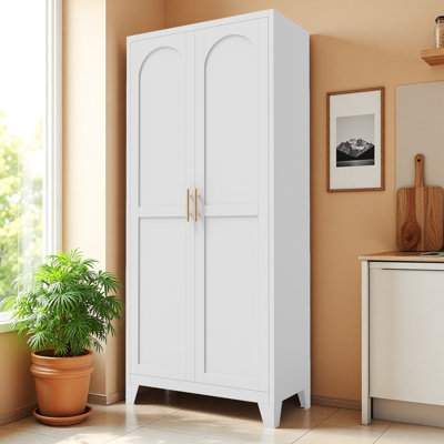 Armoire de 71 po en métal, 3 à 4 tablettes, chambre à coucher, salon, armoire en acier blanc de 72,95 po de hauteur avec 2 portes et réglable pour les vêtements de chambre à coucher