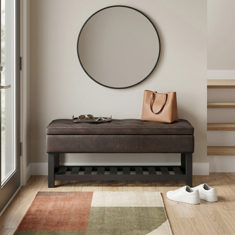 Banc de rangement avec repose-pieds capitonné et tablette ouverte Cosmopolitan, Brun délavé