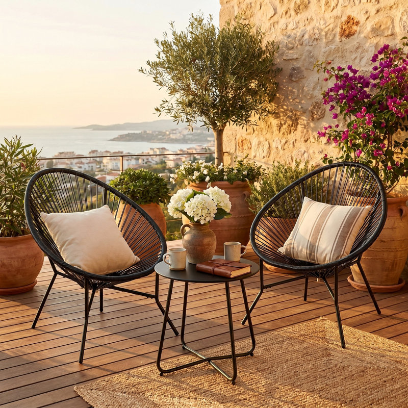 Clancy 3 Piece All-Weather Modern Patio Acapulco Chair Furniture Set with Coffee Table