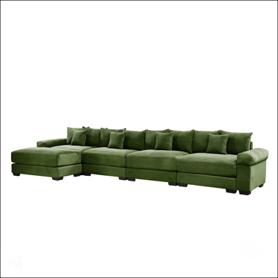 Canapé modulaire surdimensionné en forme de L avec repose-pieds, tissu velours côtelé doux, assise profonde, accoudoirs larges, conception ergonomique, 12 coussins décoratifs, assemblage facile, idéal pour les salons et les bureaux
