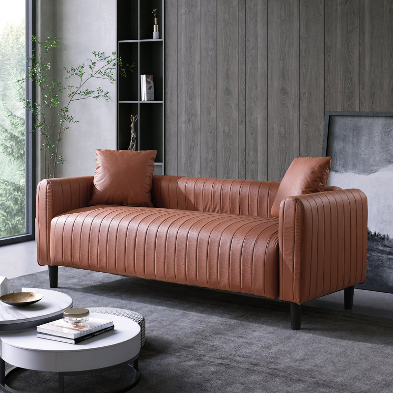 Delana 78.7'' Leather Sofa, Reddish Brown