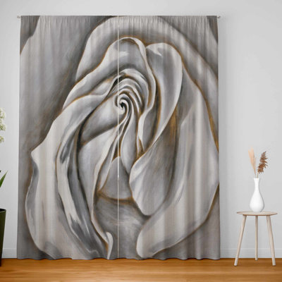 White Rose Delicate Blackout Curtains Pair | Home Decor
