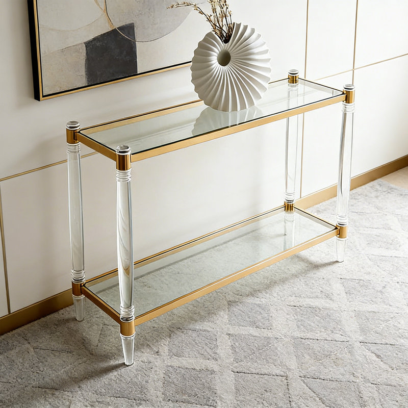 Console simple en verre transparent acrylique, H 31,5 po x l 47,24 po x P 13,78 po, Transparent / Doré