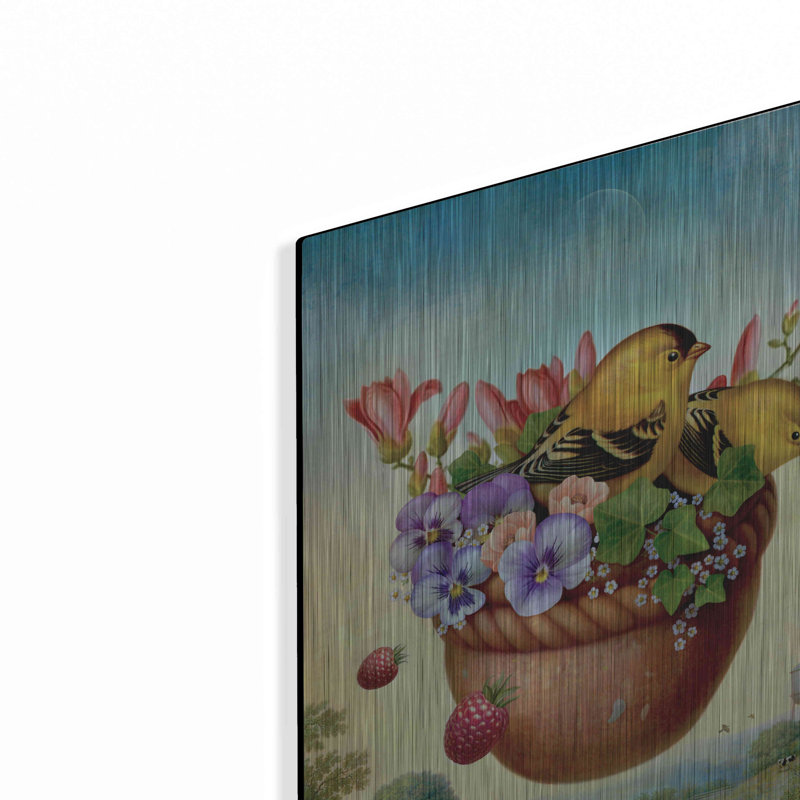 Art mural luxueux «American Goldfinches» par Dan Craig, art mural en métal, H 16 po x l 12 po