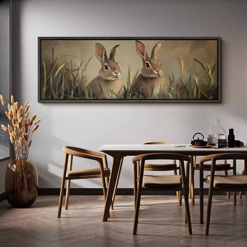 Illustration mignonne de lapins dans l'herbe, décoration murale de chambre d'enfant, impression numérique sur toile giclée sur toile