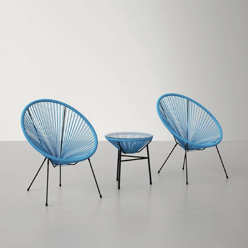 Ensemble de sièges d'extérieur en rotin 3 pièces avec coussins, Turquoise