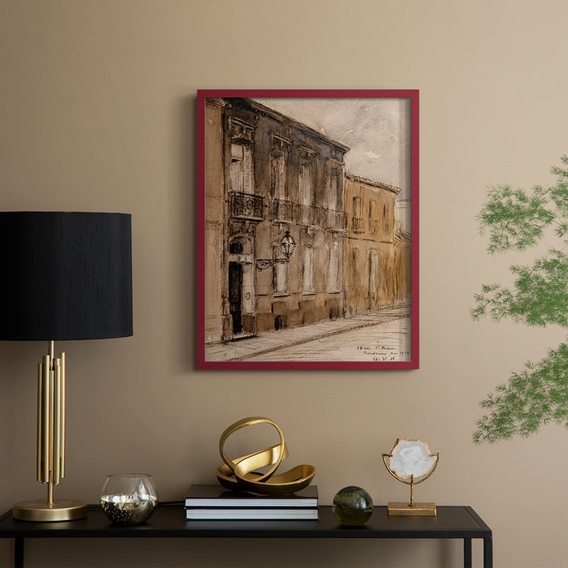 «Vintage Landscape CCLVI», reproduction encadrée - bois massif, H 30 po x l 24 po, Rouge