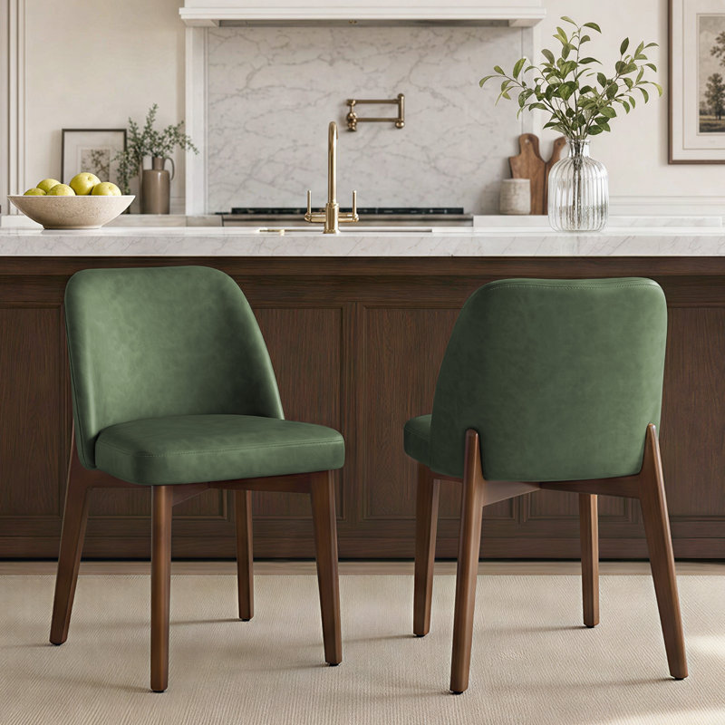 Ensemble de 2 chaises de cuisine modernes en similicuir l 20,3 po avec pieds en bois massif faciles à nettoyer, Vert