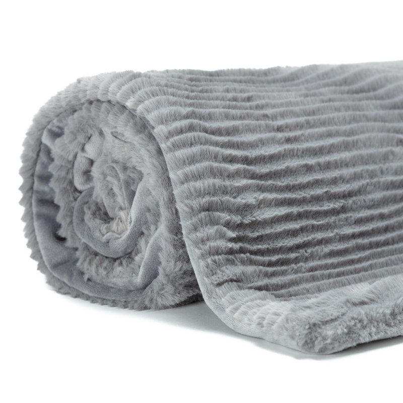 Jeté en fausse fourrure texturée, gris