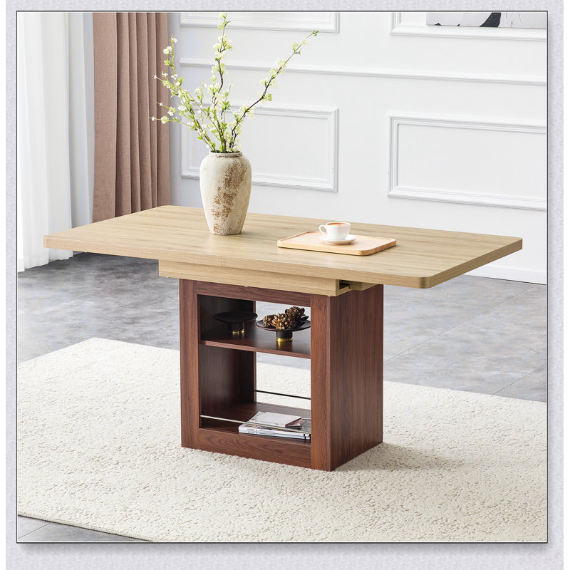 Table de salle à manger extensible en bois avec rangement et mécanisme télescopique pour une utilisation polyvalente en cuisine