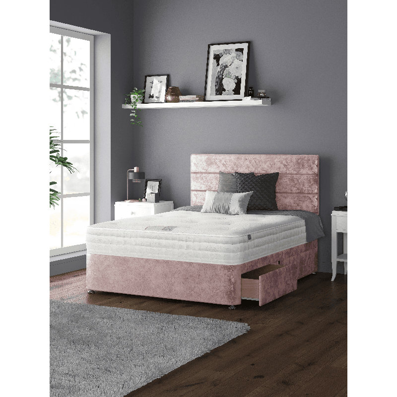 Notus Divan Bed Base, Single (3'), Pink, 2 Right Drawers