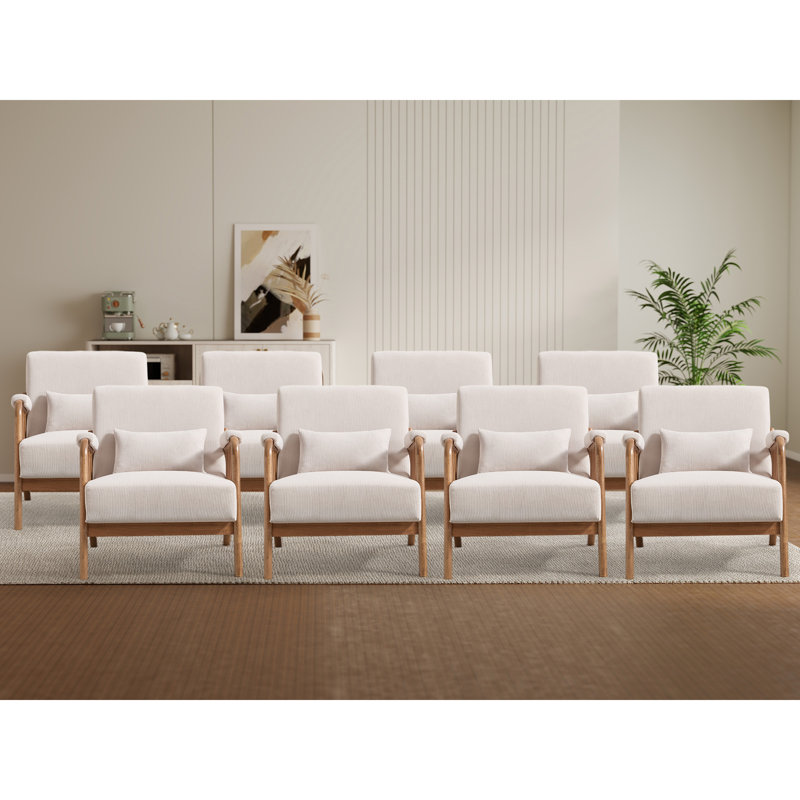 27.17" Wide Modern Upholstered Solid Wood Accent Chair With An Extra Pillow(Set of 8), Beige Corduroy
