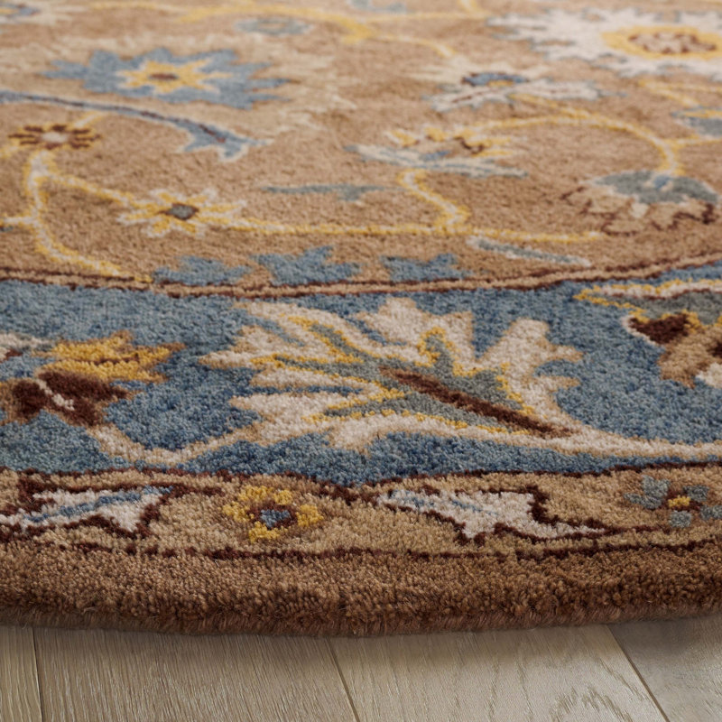 Tapis brun / bleu en laine touffeté à la main Cranmore, Rond 6 pi